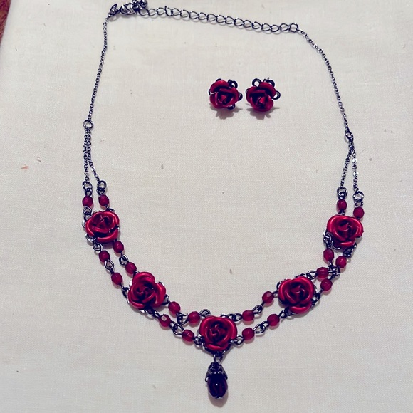 Avon Jewelry - Avon red roses necklace & earrings gift set